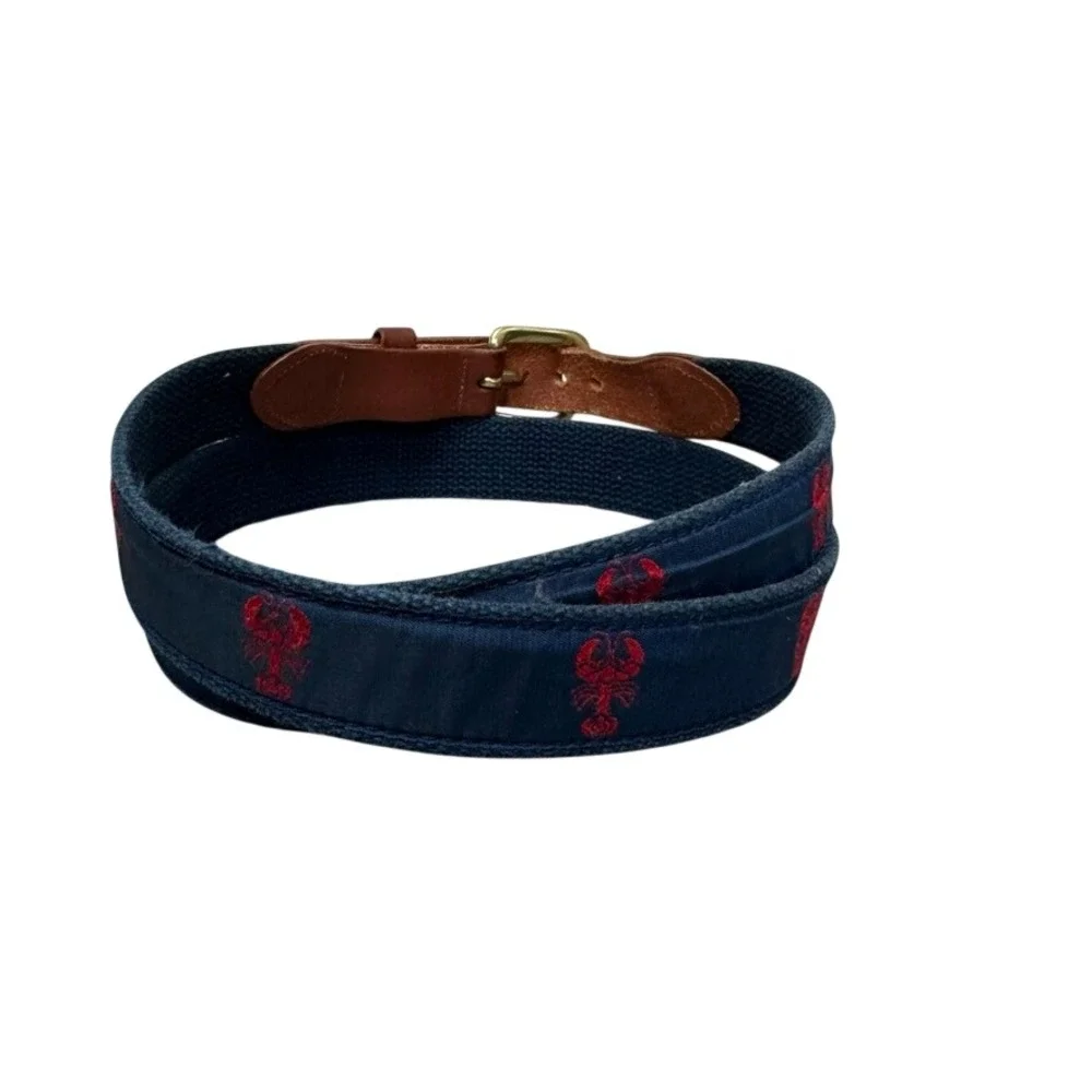 Leather Man Ltd Navy Blue Cotton Webbing Leather Surcingle Belt Solid Brass 44
